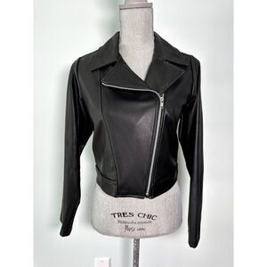 Wonder Nation Junior Girls Vegan Faux Leather Black Crop Biker Moto Jacket XXL